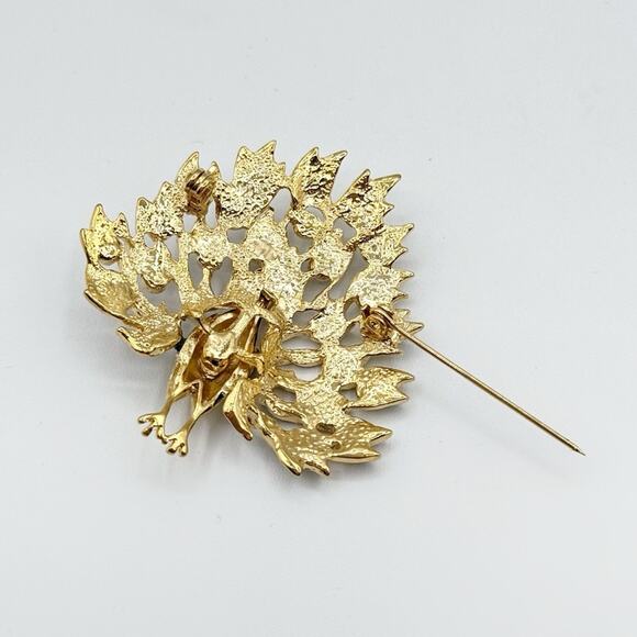 Vintage Gold Tone Peacock Bird Green Blue Pink Jeweled Rhinestone Pin Brooch - Picture 4 of 5